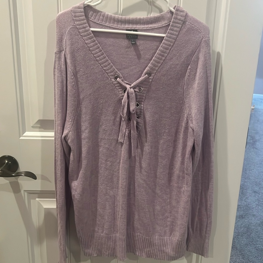 Soho, New York and Company jeans size large tie front purple sweater